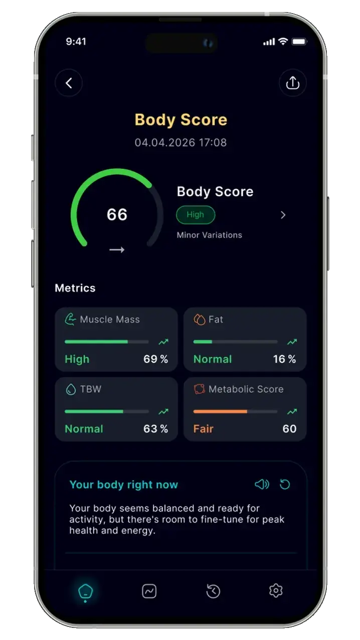 Body Score screen in the COR5 app